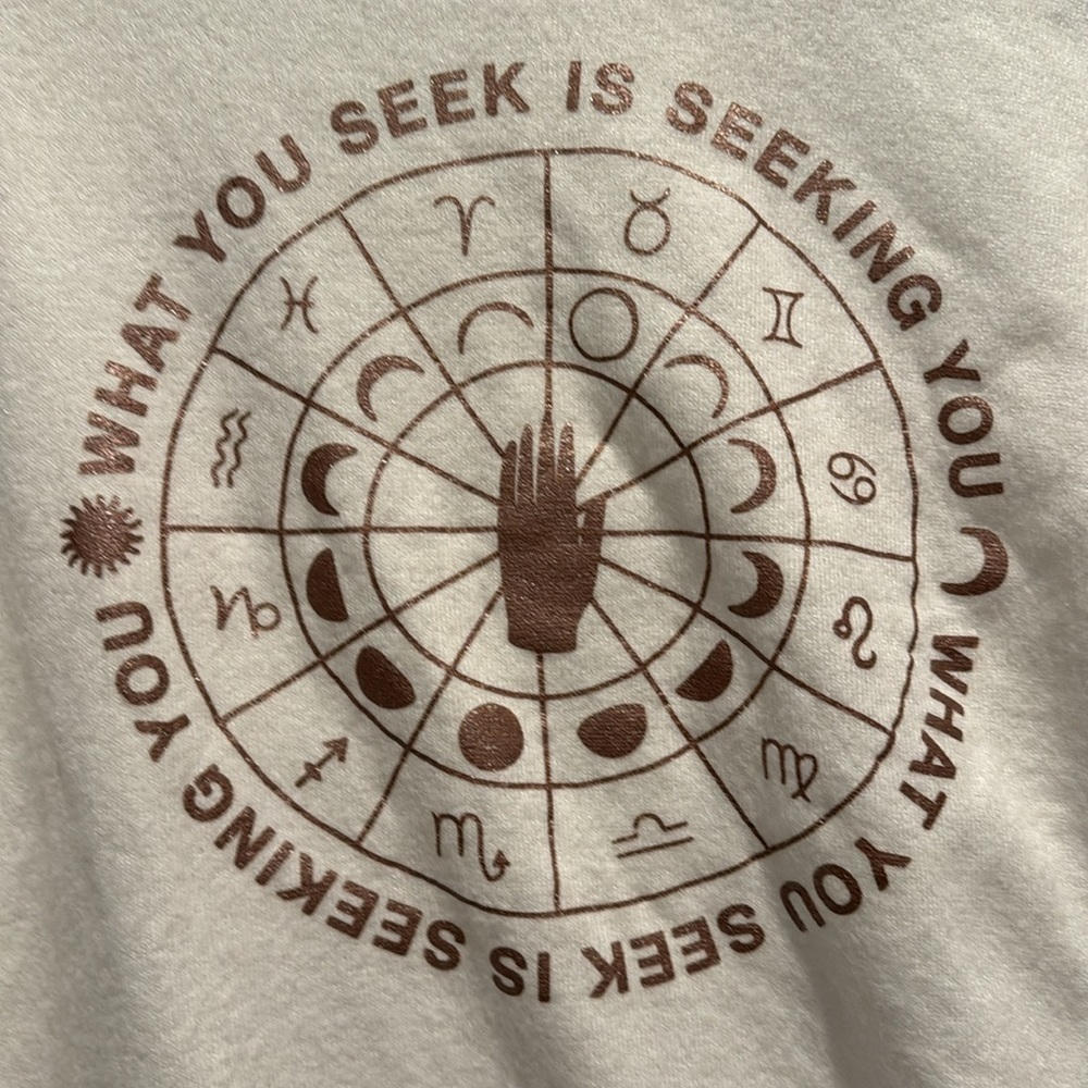 Spiritual Gangster Cream Crewneck Sweatshirt with Brown Astrology Graphic - Picture 2 of 5
